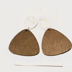 Triangular Wood and White Earrings